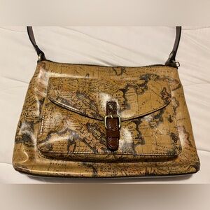 Patricia Nash Map-Print Leather Messenger Bag in Tan and Brown